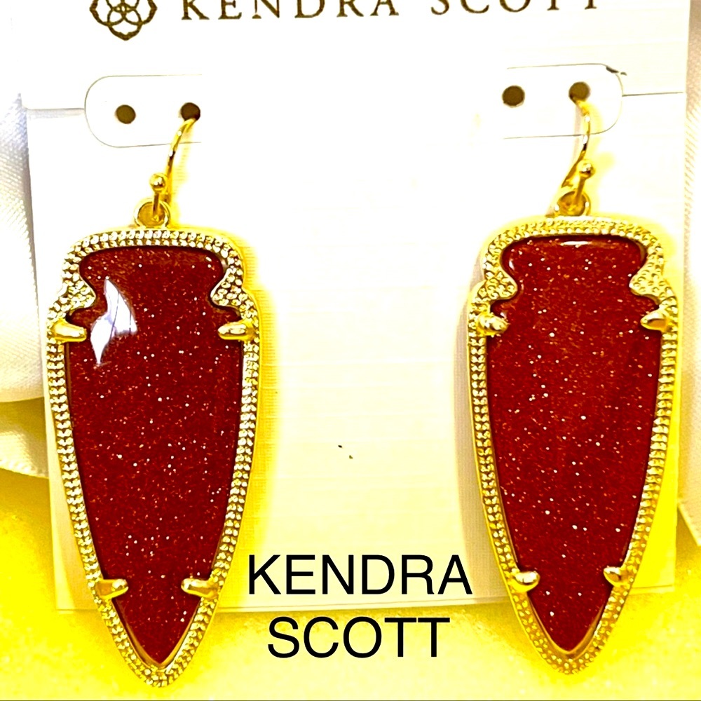 NWT Kendra Scott RARE & Retired Skylar Earrings Goldstone & Yellow Gold STUNNING - Picture 4 of 16